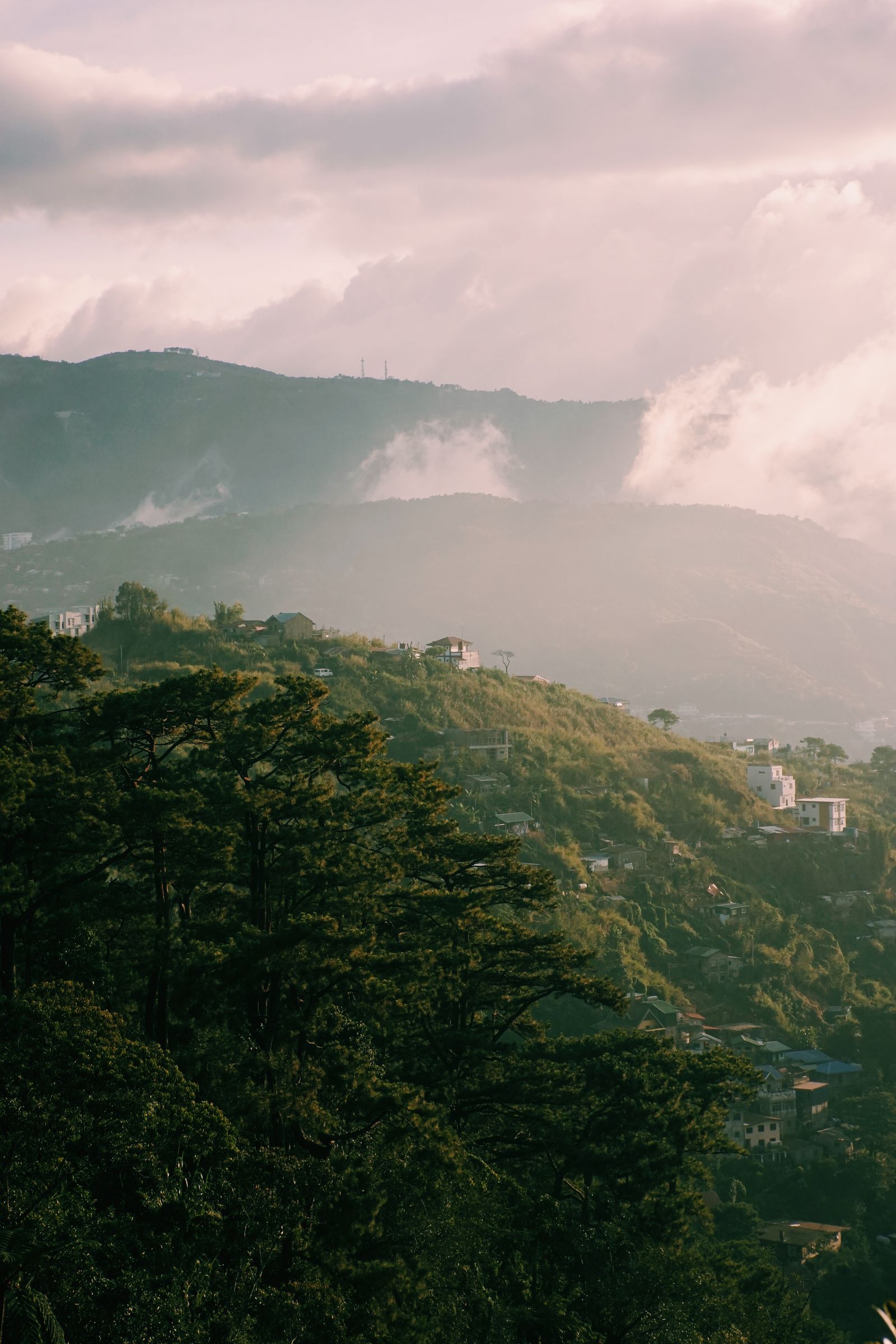 Foggy hills at dawn over Baguio City